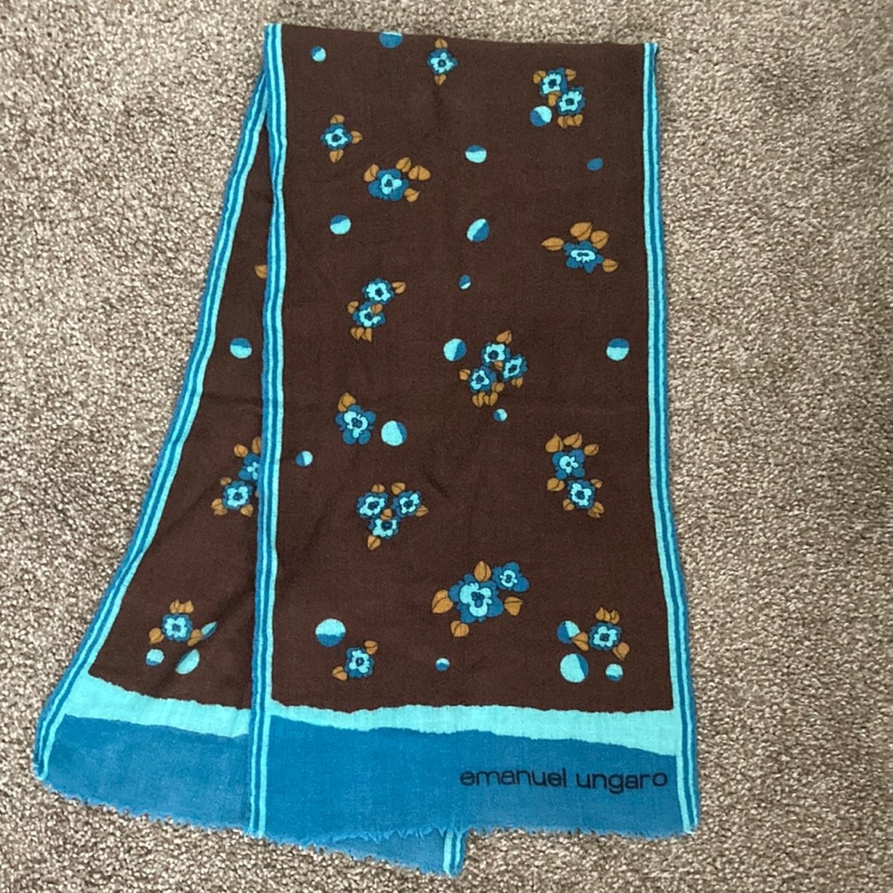 Emanuel Ungaro brown blue floral light weight scarf